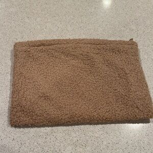 Tan Cozy Sherpa Large Make Up Pouch